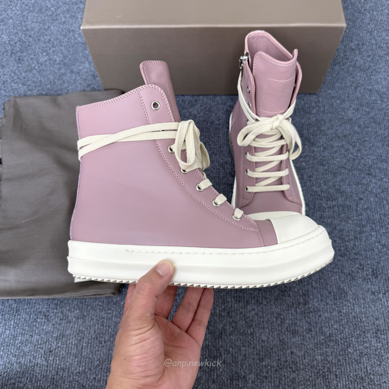 Rick Owens Lace Up Leather Sneakers Pink (3) - www.newkick.org